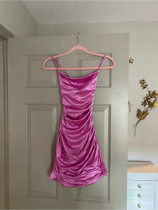Kikiriki Dresses & Skirts - kikiriki Pink Satin Ruched Mini Dress